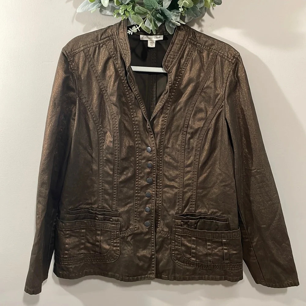 Coldwater Creek Bronze Metallic Snap Front Jacket 14